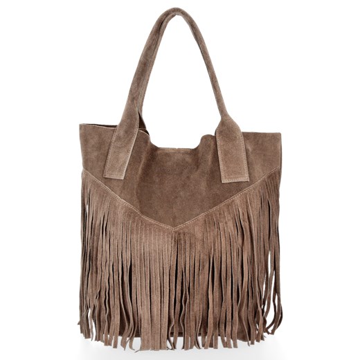 Firmowy Włoski Shopper w stylu Boho Vittoria Gotti Ziemista ze sklepu PaniTorbalska w kategorii Torby Shopper bag - zdjęcie 176585347