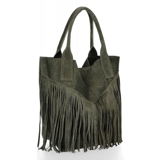 Firmowy Włoski Shopper w stylu Boho Vittoria Gotti Khaki ze sklepu PaniTorbalska w kategorii Torby Shopper bag - zdjęcie 176585406