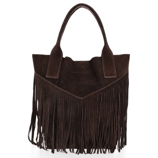 Firmowy Włoski Shopper w stylu Boho Vittoria Gotti Czekolada ze sklepu PaniTorbalska w kategorii Torby Shopper bag - zdjęcie 176585427