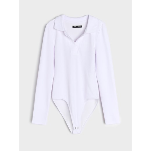 Sinsay - Body z długim rękawem i kołnierzykiem - biały Sinsay XXS Sinsay