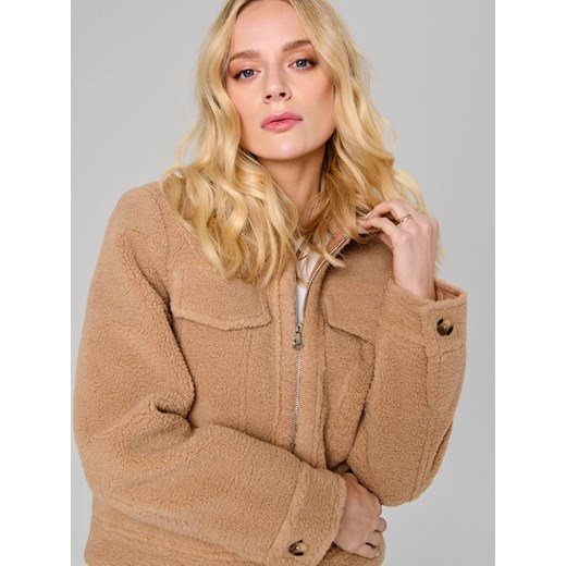 Sinsay - Kurtka sherpa - beżowy Sinsay S Sinsay