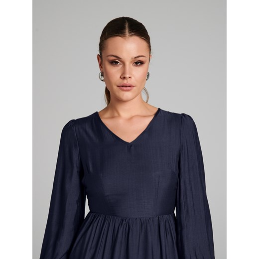 Sinsay - Sukienka midi z dekoltem V - mid blue Sinsay L Sinsay