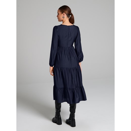 Sinsay - Sukienka midi z dekoltem V - mid blue Sinsay M Sinsay