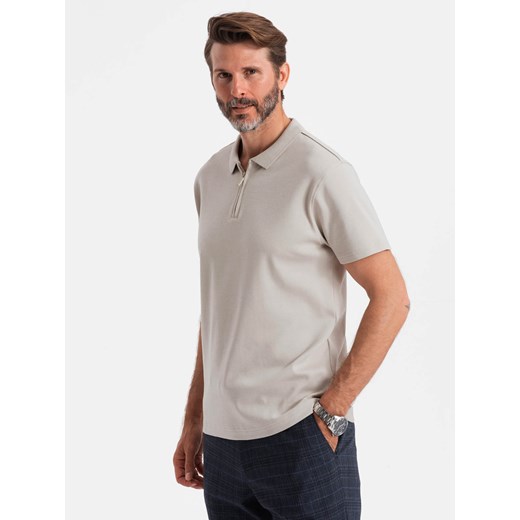 Męska koszulka polo z zapinanym na zamek kołnierzykiem – popielata V2 OM-POSS-0132 ze sklepu ombre w kategorii T-shirty męskie - zdjęcie 176595187