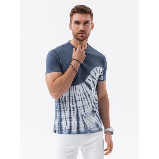 T-shirt męski bawełniany TIE DYE - ciemnoniebieski V4 S1617 S ombre promocyjna cena