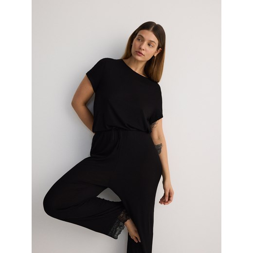 Reserved - Dwuczęściowa piżama z wiskozy - czarny ze sklepu Reserved w kategorii Piżamy damskie - zdjęcie 176596089