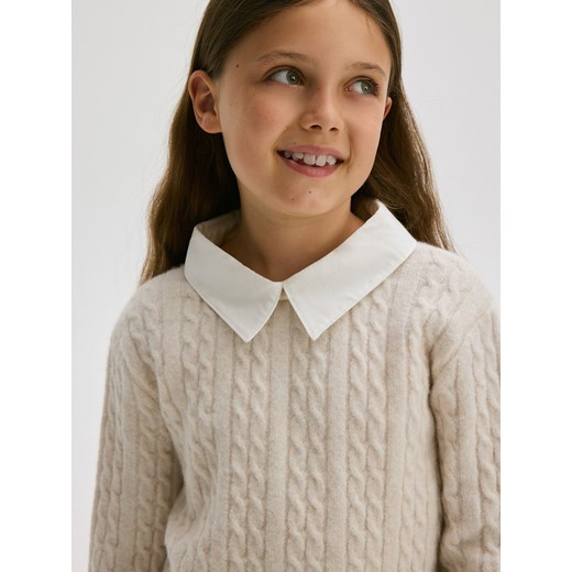 Reserved - Sweter z imitacją koszuli - złamana biel Reserved 158 (12 lat) Reserved