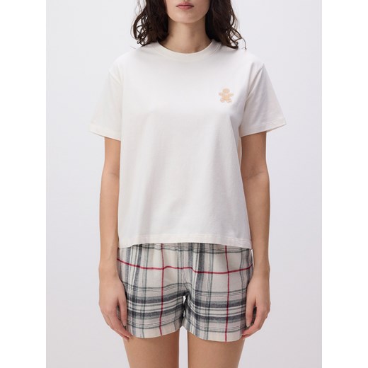 Reserved - Dwuczęściowa piżama z haftem - złamana biel Reserved S okazja Reserved