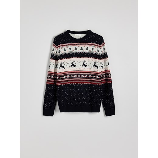 Reserved - Sweter ze świątecznym wzorem - granatowy ze sklepu Reserved w kategorii Swetry damskie - zdjęcie 176601718