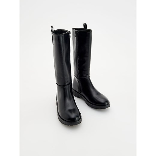 Reserved - Kozaki z imitacji skóry - czarny ze sklepu Reserved w kategorii Buty zimowe dziecięce - zdjęcie 176601749