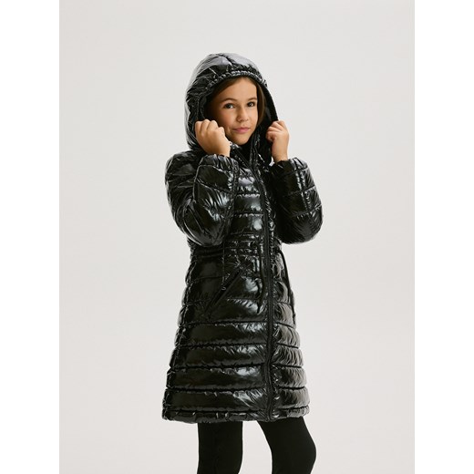 Reserved - Pikowany płaszcz z kapturem - czarny ze sklepu Reserved w kategorii Płaszcze dziewczęce - zdjęcie 176601758