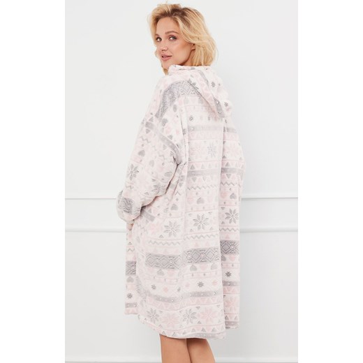 Ciepła kocobluza damska z kapturem Puri, Kolor ecru-szary, Rozmiar uniwersalny, Italian Fashion ze sklepu Intymna w kategorii Szlafroki damskie - zdjęcie 176602897