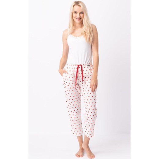 Spodnie damskie od piżamy w kropeczki LHE 167, Kolor biało-czerwony, Rozmiar S, Key ze sklepu Intymna w kategorii Piżamy damskie - zdjęcie 176602948