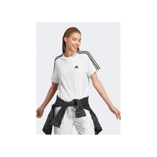 adidas T-Shirt Essentials 3-Stripes Single Jersey Crop Top HR4915 Biały Loose XS MODIVO