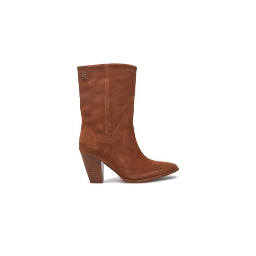 Tommy Hilfiger Botki Mid Cowboy Heel Suede FW0FW08435 Brązowy ze sklepu MODIVO w kategorii Botki - zdjęcie 176728715