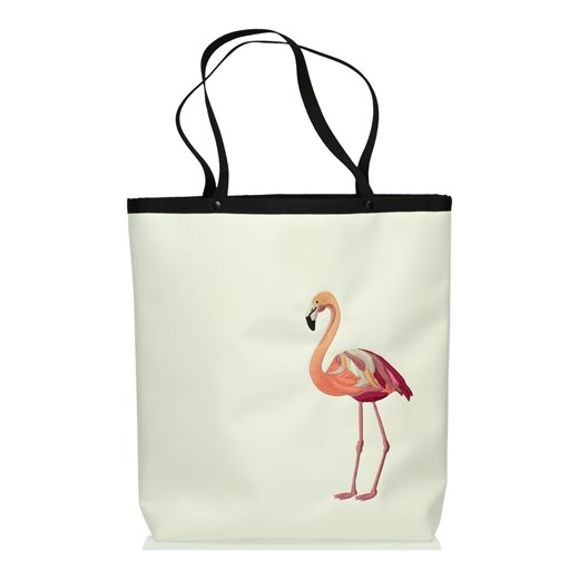 GOSHICO RIO BIAŁA TORBA SHOPPER Z FLAMINGIEM paradopary-pl bezowy haftowane