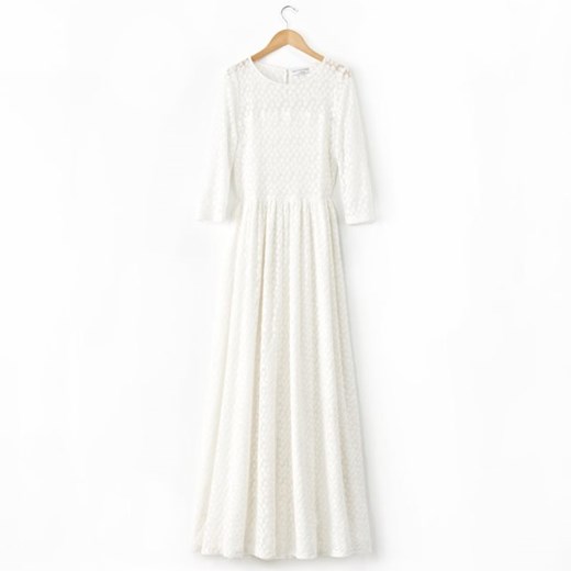 Długa sukienka z haftowanego tiulu la-redoute-pl bialy bawełna