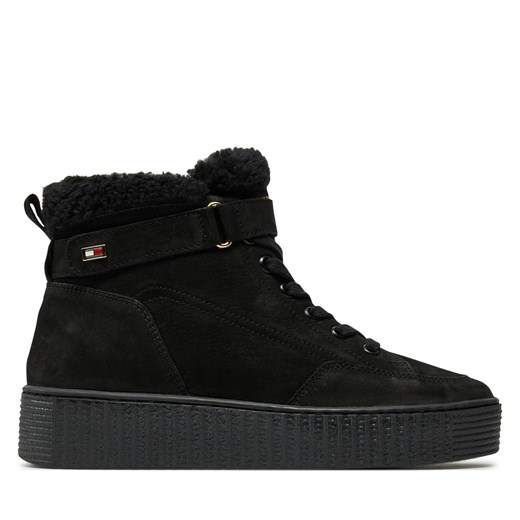 Sneakersy Tommy Hilfiger Faux Fur Nubuck Low Lace-Up FW0FW08172 Czarny Tommy Hilfiger 38 eobuwie.pl