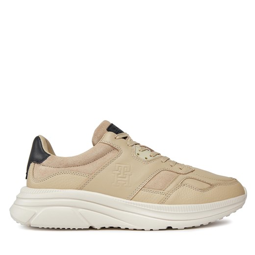 Sneakersy Tommy Hilfiger Modern Runner Premium Lth FM0FM04879 Beżowy ze sklepu eobuwie.pl w kategorii Buty sportowe męskie - zdjęcie 177415189