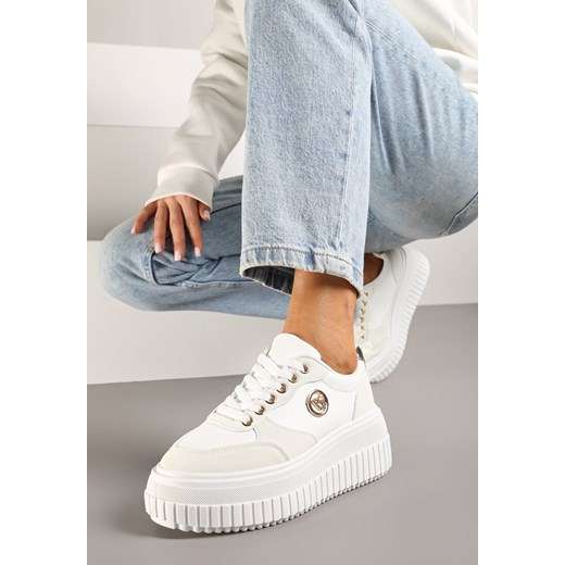 Białe Sneakersy Vices na Platformie z Tłoczeniem Ozdobione Metaliczną Aplikacją Eriri ze sklepu renee.pl w kategorii Buty sportowe damskie - zdjęcie 177447439