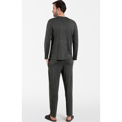 Piżama męska na długi rękaw i długie spodnie szara Akord, Kolor szary melanż, Rozmiar S, Italian Fashion ze sklepu Intymna w kategorii Piżamy męskie - zdjęcie 177448097