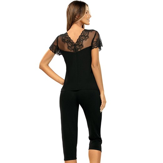 Piżama damska z nogawką 3/4 czarna Roseline, Kolor czarny, Rozmiar S, Wies-MANN ze sklepu Intymna w kategorii Piżamy damskie - zdjęcie 177448445