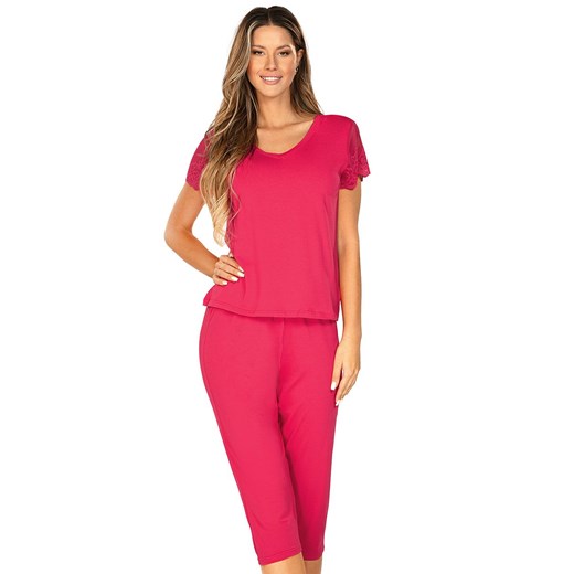 Piżama damska z nogawką 3/4 malinowa Roseline, Kolor malinowy, Rozmiar S, Wies-MANN ze sklepu Intymna w kategorii Piżamy damskie - zdjęcie 177448449