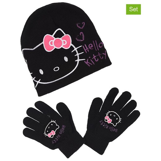 Hello Kitty 2-częściowy zestaw &quot;Hello Kitty&quot; w kolorze czarnym ze sklepu Limango Polska w kategorii Czapki dziecięce - zdjęcie 177482407