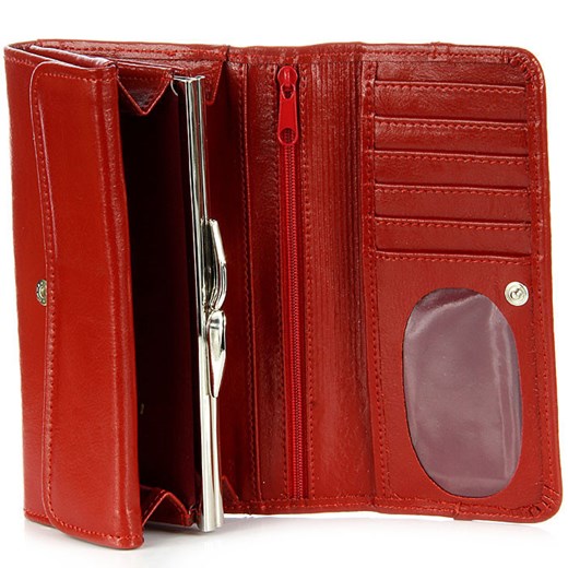 P142 czerwony skórzany portfel damski skorzana-com czerwony z kieszeniami