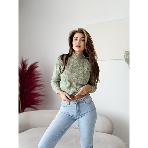 Sweter damski 023ELR - oliwkowy ze sklepu Edoti w kategorii Swetry damskie - zdjęcie 177507806