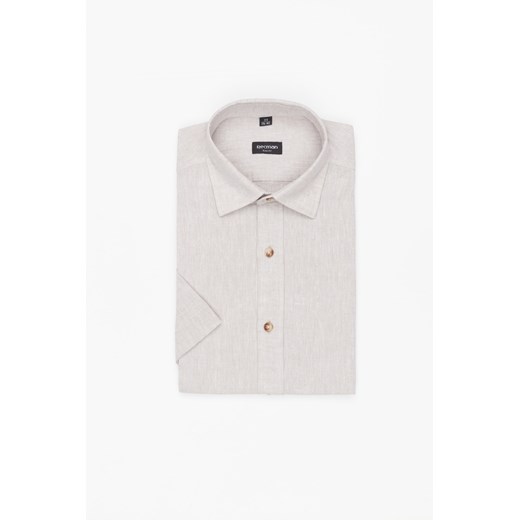 KOSZULA FORMENTO 3241 KRÓTKI RĘKAW SLIM FIT BEŻOWA Z LNEM ze sklepu Recman w kategorii Koszule męskie - zdjęcie 177535816