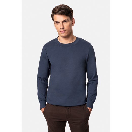 BLUZA DELFOR Z OKRĄGŁYM DEKOLTEM NIEBIESKA Z BAWEŁNY ze sklepu Recman w kategorii Bluzy męskie - zdjęcie 177536246