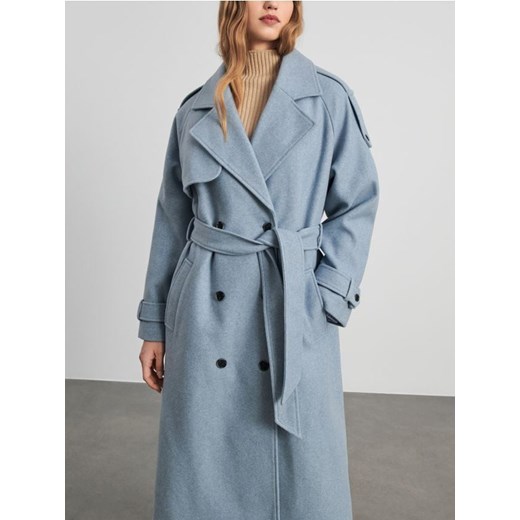 Sinsay - Płaszcz z paskiem - błękitny Sinsay S okazyjna cena Sinsay