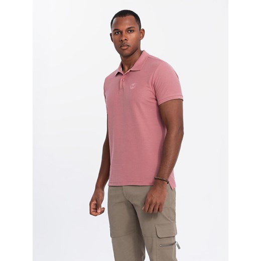 Męska jednokolorowa koszulka polo BASIC z dzianiny pique - ciemnoróżowa V7 XL ombre okazja