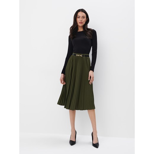 Mohito - Plisowana zielona spódnica midi - khaki ze sklepu Mohito w kategorii Spódnice - zdjęcie 177561959