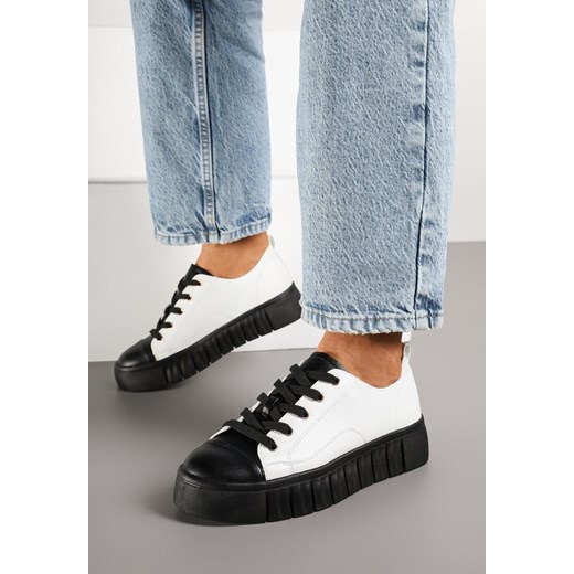 Biało-Czarne Płaskie Sneakersy Vices ze Sznurowaniem Lorori ze sklepu renee.pl w kategorii Buty sportowe damskie - zdjęcie 177562898