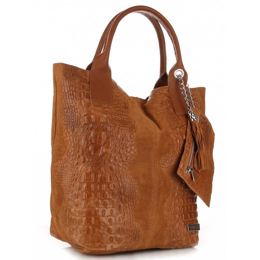 Torebki Skórzane VITTORIA GOTTI Made in Italy Shopper bag Aligator Ruda ze sklepu PaniTorbalska w kategorii Torby Shopper bag - zdjęcie 177563098
