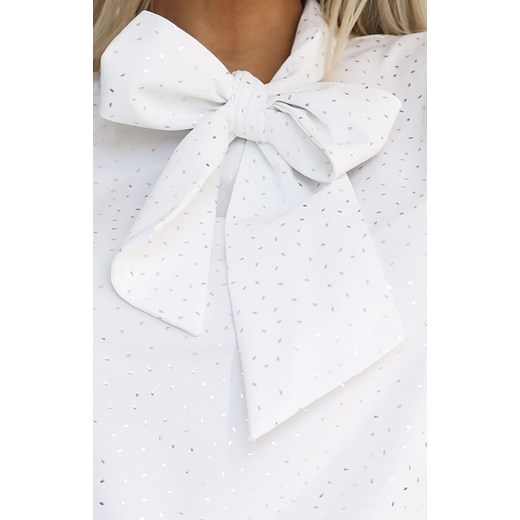 Bluzka z długim rękawkiem biała w srebrny wzór 578-2, Kolor biało-srebrny, Numoco S okazyjna cena Primodo