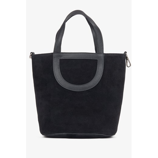 Estro: Czarna torebka damska typu kubełek z włoskiego weluru naturalnego Premium ze sklepu Estro w kategorii Torby Shopper bag - zdjęcie 177564895