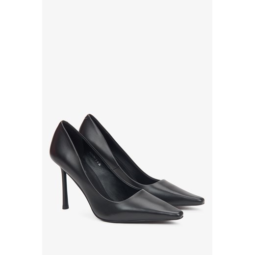 Estro: Czarne szpilki damskie ze skóry naturalnej z czubkiem w szpic Estro 38 Estro