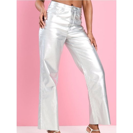 Sinsay - Jeansy wide leg high waist - srebrny ze sklepu Sinsay w kategorii Spodnie damskie - zdjęcie 177568087