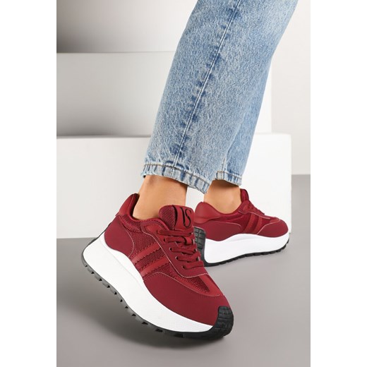 Bordowe Sneakersy Vices na Grubej Podeszwie Ozdobione Paskami Seloriel ze sklepu born2be.pl w kategorii Buty sportowe damskie - zdjęcie 177572596