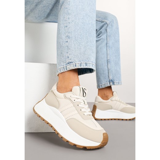 Beżowe Sneakersy Vices na Grubej Podeszwie Ozdobione Paskami Seloriel ze sklepu born2be.pl w kategorii Buty sportowe damskie - zdjęcie 177572608