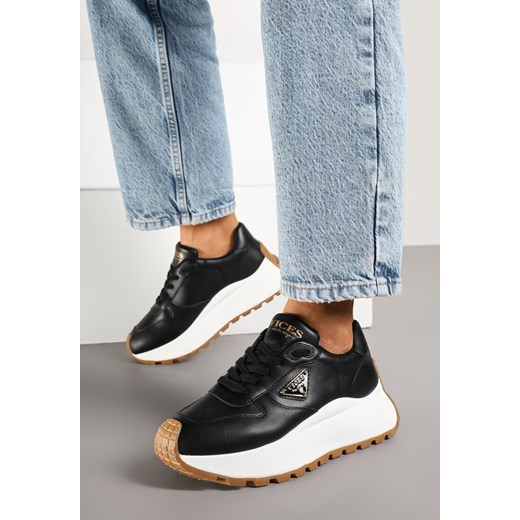 Czarne Sneakersy Vices na Grubej Podeszwie z Metaliczną Ozdobą Nelastra ze sklepu born2be.pl w kategorii Buty sportowe damskie - zdjęcie 177572915