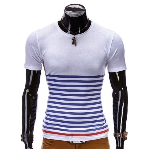 T-SHIRT S376 - BIAŁA ombre niebieski T-shirty męskie z krótkim rękawem