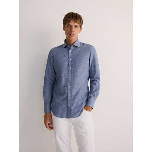 Reserved - Koszula slim fit z dodatkiem lnu - jasnoniebieski Reserved L promocja Reserved