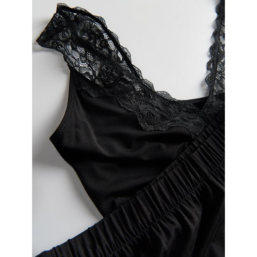 Reserved - Dwuczęściowa piżama z koronką - czarny Reserved L Reserved