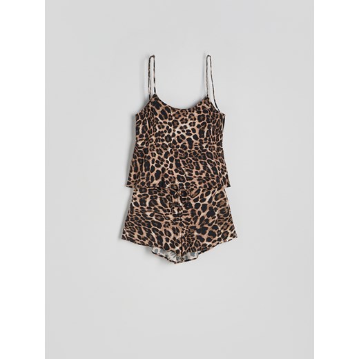 Reserved - Dwuczęściowa piżama z wiskozy - brązowy Reserved M Reserved