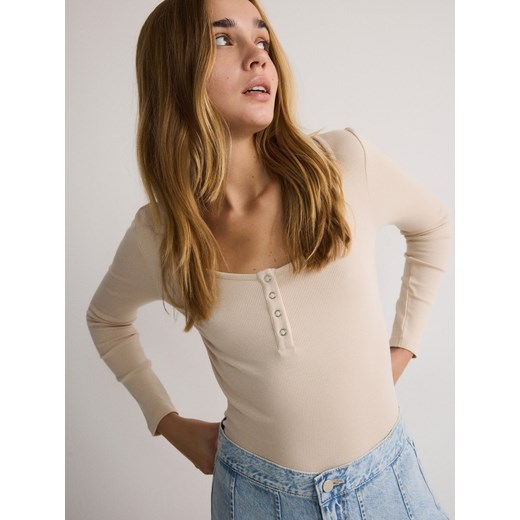 Reserved - Longsleeve z modalem - kremowy Reserved S wyprzedaż Reserved