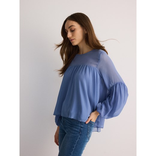 Reserved - Bluzka z bufiastymi rękawami - niebieski Reserved M Reserved